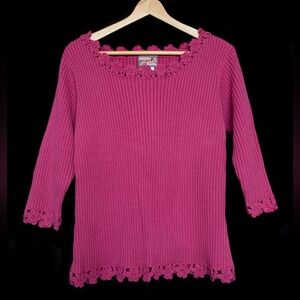 April Cornell Crochet Pink Cotton Sweater L